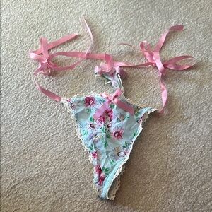 Floral Lace Trim Bottom with Pink Ties